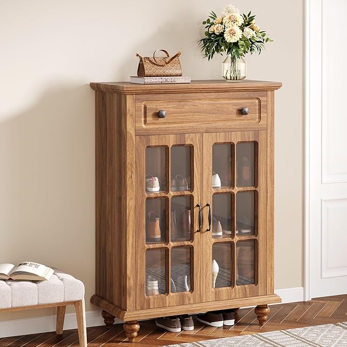 Wood Shoe Cabinet, Shoe Organizer Storage Cabinet with Adjustable Shelves (in cm)