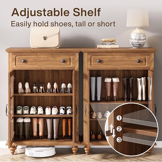 Wood Shoe Cabinet, Shoe Organizer Storage Cabinet with Adjustable Shelves (in cm)