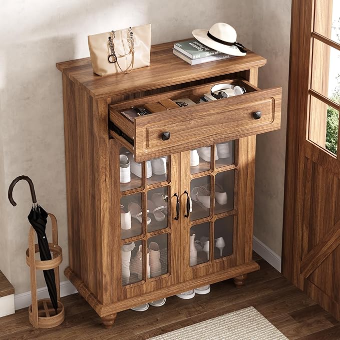 Wood Shoe Cabinet, Shoe Organizer Storage Cabinet with Adjustable Shelves (in cm)